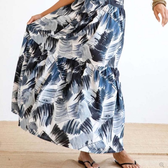 Go> by GoSilk Palm Print Silk Dress with Double Spaghetti Straps - Picture 3 of 5